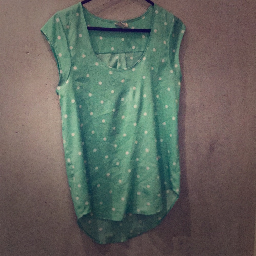 Mint green polka dot blouse
